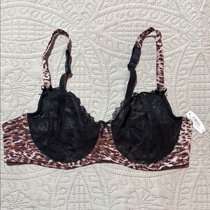 Adore Me Black and Dusty Pink Leopard Lace Bra
